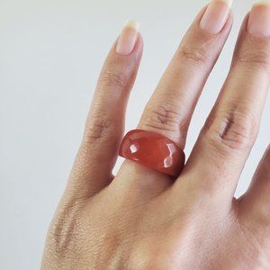 Red Carnelian Solid Stone/Glass? Mult Faceted Cut Fashion Ring Y2K Look